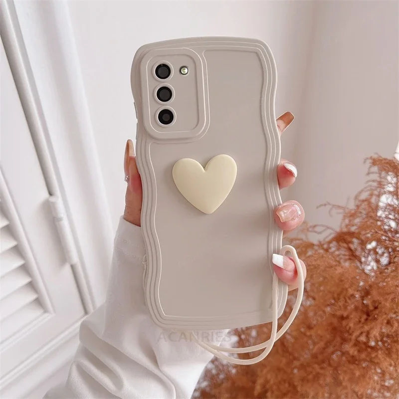 S 24 23 22 21 Love Heart Wavy Silicone Case For Samsung Galaxy S23 S21 S20 Fe S24 S22 Plus Ultra S10 S9 Lanyard Cover Note 20 10