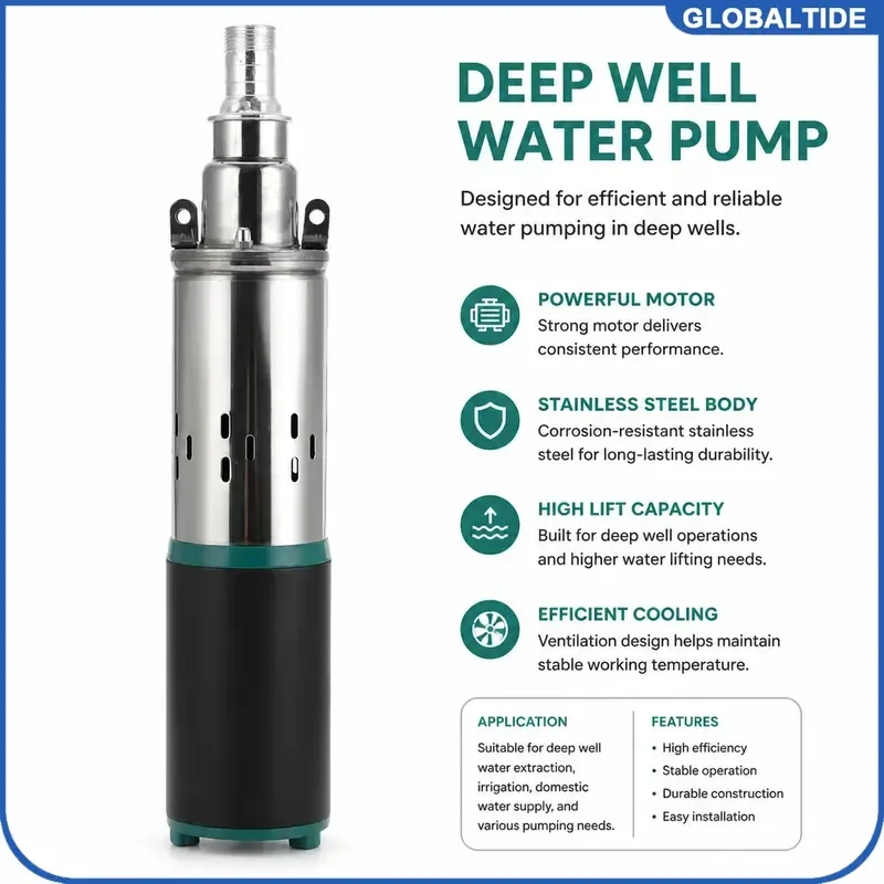 20L/min 12V 24V Solar Water Pump Deep Well Screw Submersible Pump 30-45m Lift 9m Cable Irrigation Garden Home Agricultural
