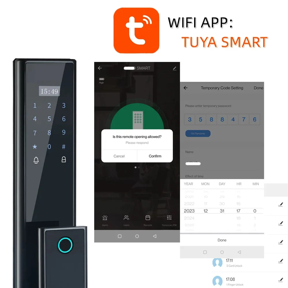 TIAGO A2 TUYA WIFI Remote Unlock Temporary Password Fingerprint Magnetic Card Password Key Fully Automatic Smart Door Lock