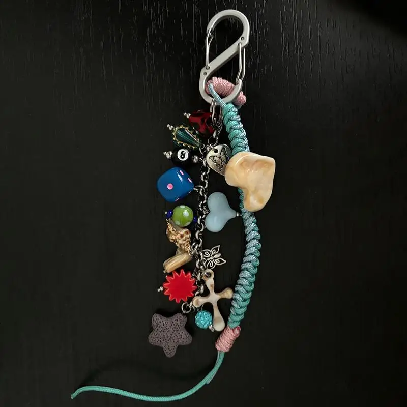 Original Handmade Glass Key Punk Colorful Stars Bag Pendant Handmade Retro Keychain Mashup Trendy Jewelry For Y2K Bagpack Gifts