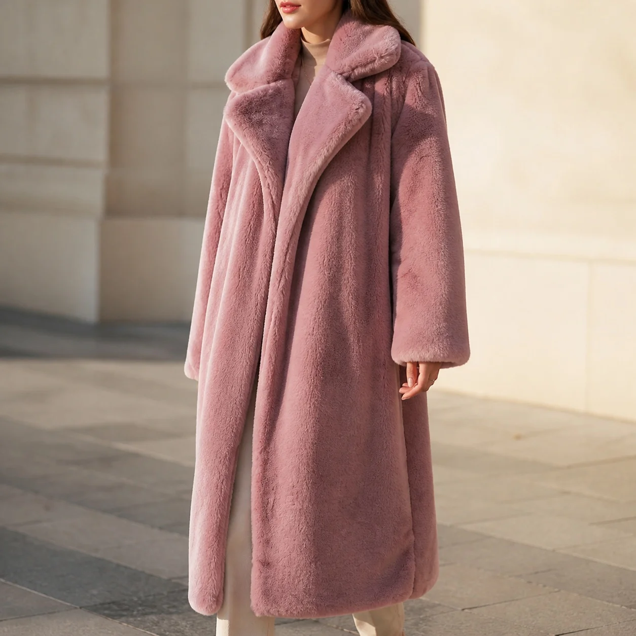 Women's Winter Coat with Notched Collar Long Sleeve Extra Long Streetwear Pocket Women's Winter Jacket Oversized Overcoat Female