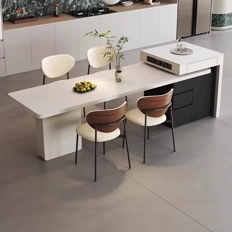 Modern Italian Light Luxury Island Desk with Retractable Folding Induction Cooker and Storage Space for Family Hotel Use