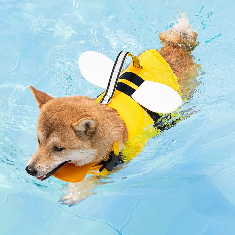 Dog Life Vest Pet Dog Swimsuit Big Dog Collar Harness Pet Jacket Dog Swimming Summer Swimwear Clothes Cute Bee Pet Dog Clothes