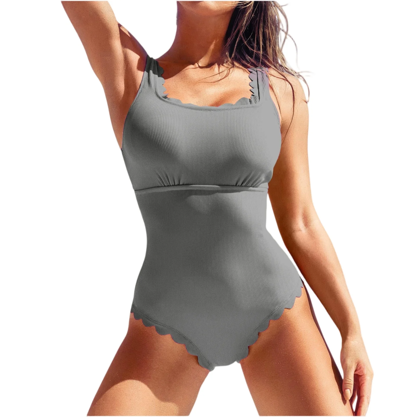 

Fashion Ruffle Bikini for Women Solid Color Tank Top Swimsuit Sexy Slim-fitting Triangle Bikini Swimsuits One Piece Swim Suit