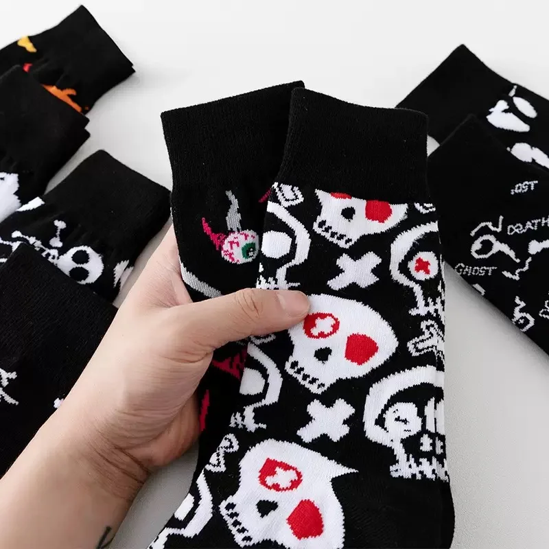 1/8 Paar Unisex-Halloween-bedruckte Mid-Tube-Socken, modischer Totenkopf-Kürbis, schweißabsorbierend, atmungsaktiv, für alle Jahreszeiten, Freizeitsocken – Detail 7