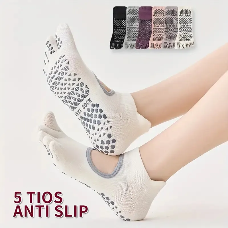Five Finger Yoga Socks with Grips for Women, Pilates Socks, Crew Non Slip Women for Barre, Pilates Gifts