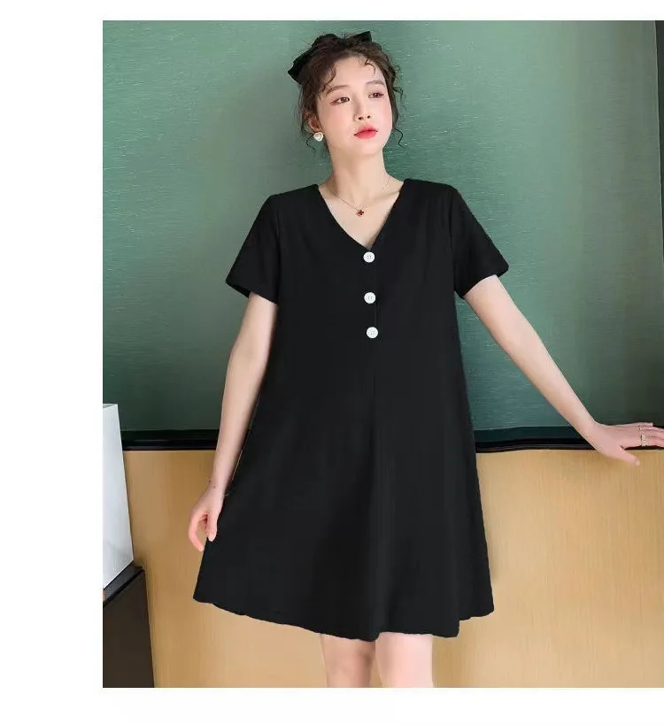 Maternity Summer Dress Nursing Fashion Loose Trendy Anti-Aging T-Shirt Skirt Summer Cool Mom Top Women V-Neck Midi A-Line Ski...