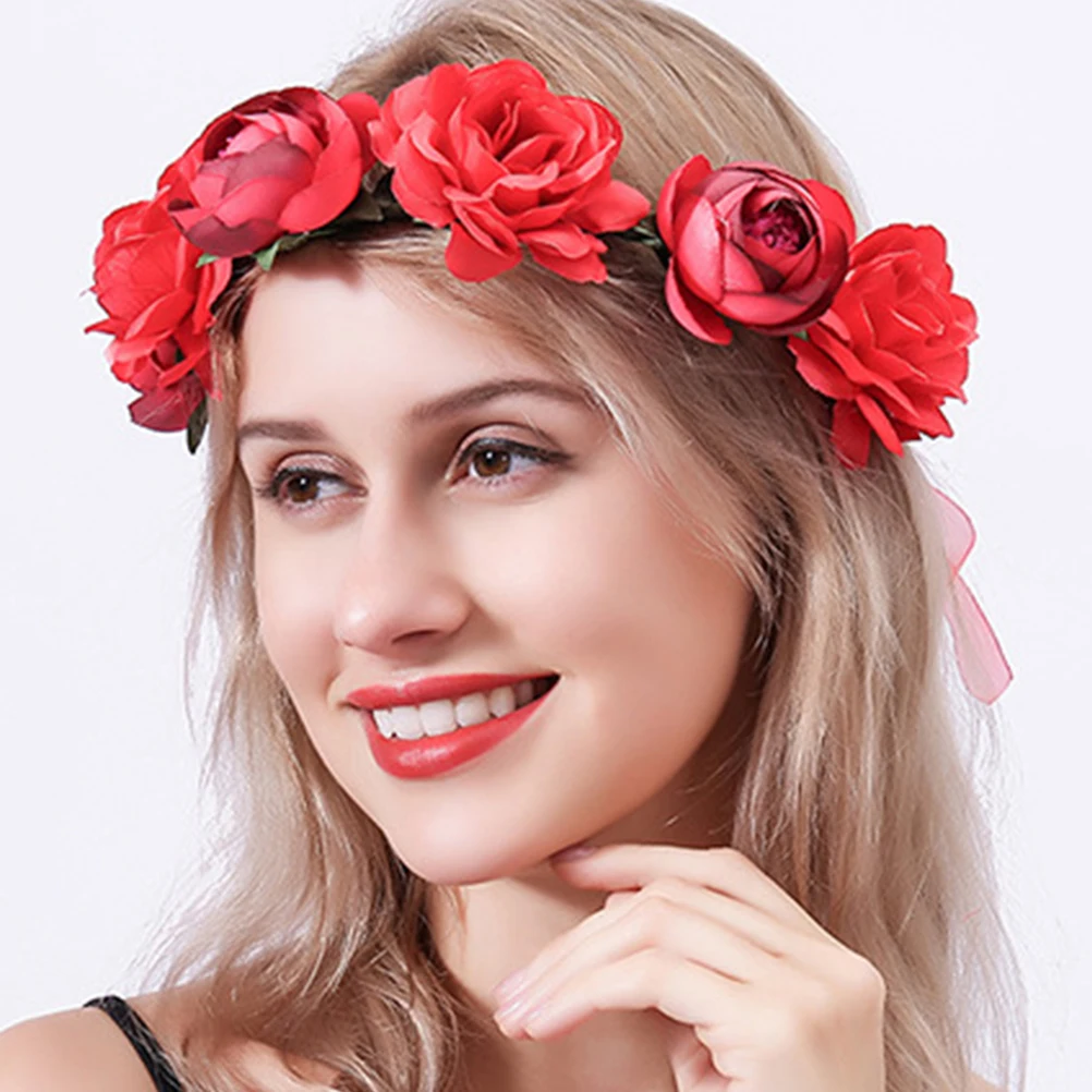 

4pcs Artificial Rose Wreath Headbands Elegant Bridal Hair Accessories High End Decorative Wedding Party Hair Supply Styling