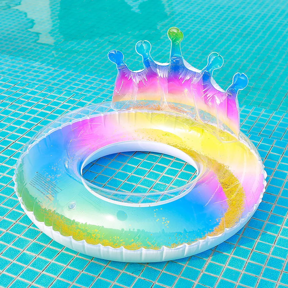 

RainbowW Inflatable Pool Floats Crown Floating Ring Glitters Filled Durable Swimming Ring for Adult Summer Beach Pool Tube 33.5