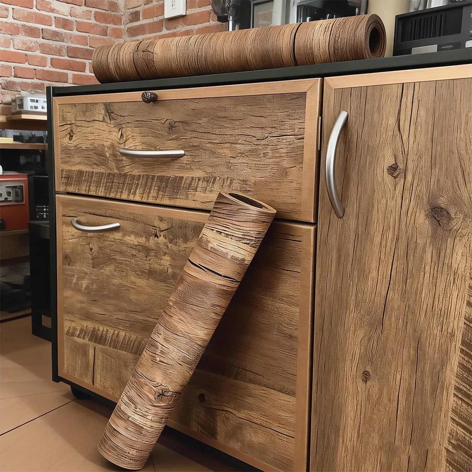 Wood Grain Contact Paper Brown Wooden Wallpaper Self-Adhesive Removable Vinyl Film Easy to Apply For Furniture Kitchen Cabinets