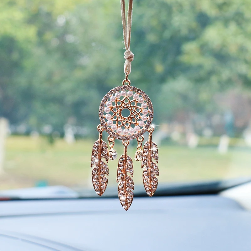 Diamond-encrusted alloy dream catcher car interior pendant rearview mirror accessories