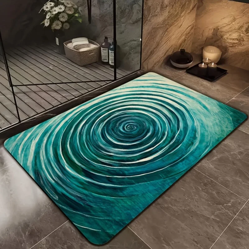 Abstract Ocean Swirl Printed Mat Blue Teal Water Decor Bathroom Rug Entrance Runner Yoga Mat for Home Boho Living Room