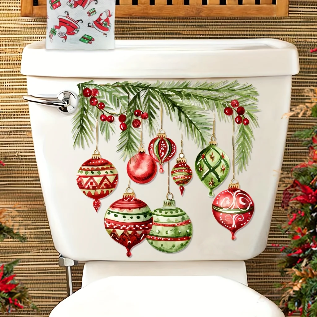 1 piece of toilet decoration sticker with colored decorations and greenery, bathroom, PVC sticker can be attached to walls, mirr