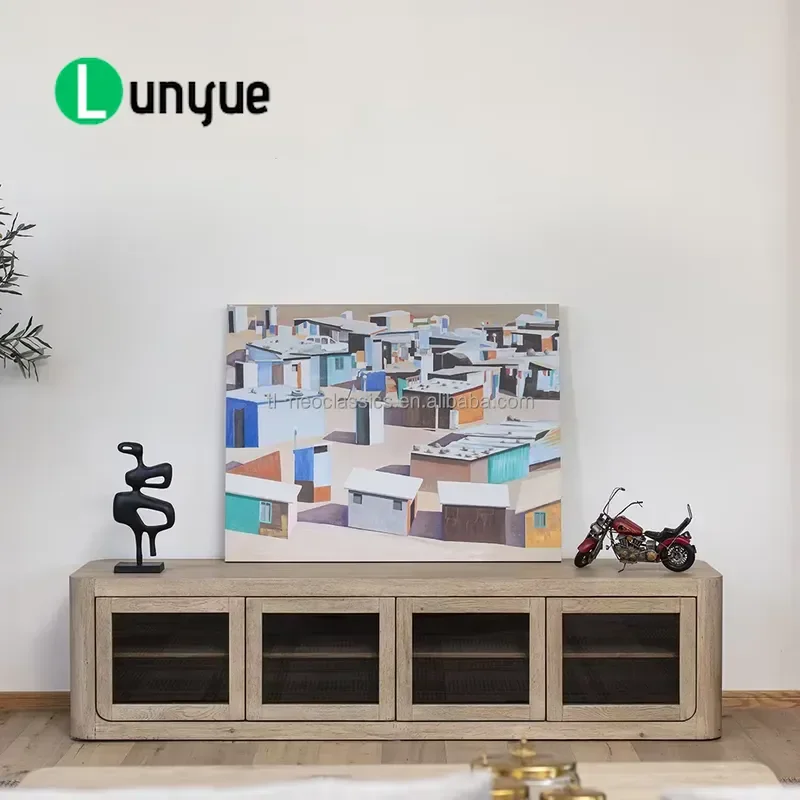 Natural Wood Multi Door TV Cabinet Luxurious Wabi Sabi Design Storage Function For Living Room Bedroom Dining Room Apartment