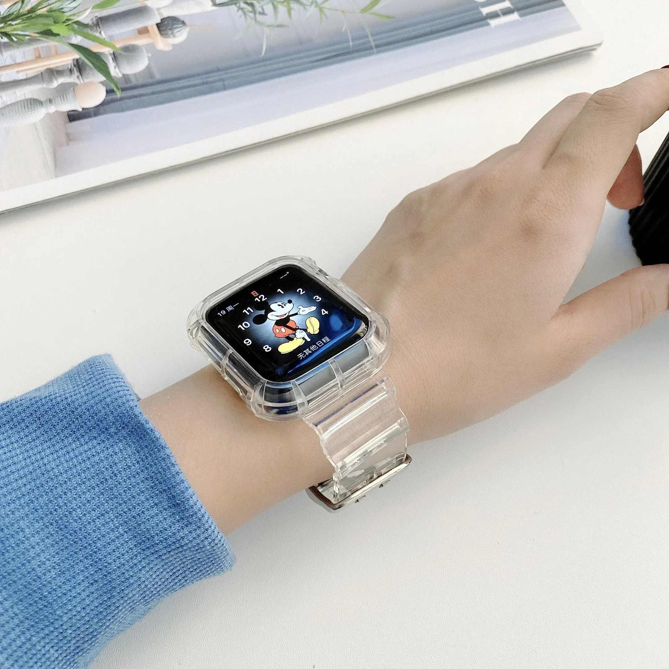 Прозрачный ремешок + чехол для Apple Watch Series 9 8 7 6 SE 5 49 мм 45 мм 44 мм 42 мм 41 мм Прозрачный пластиковый ремешок для iwatch 3 38 мм 40 мм