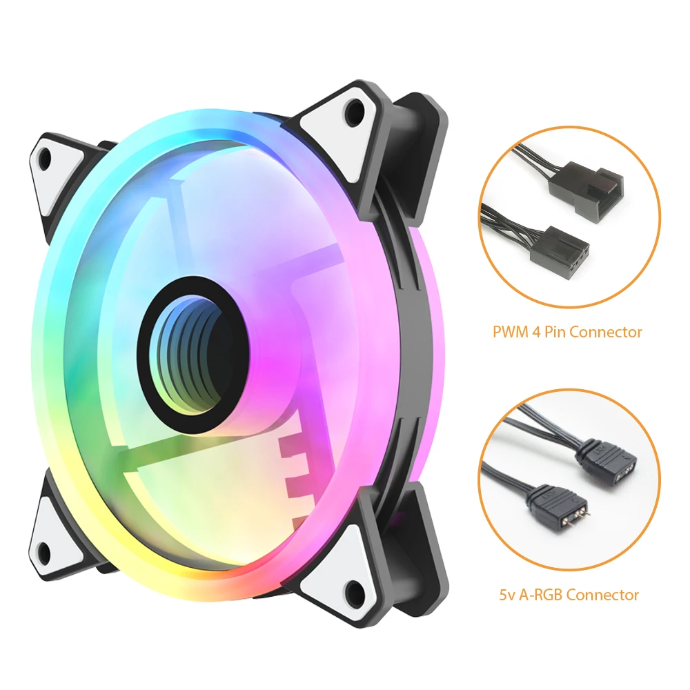 Aigo-Ventilateur AF12 RGB double halo MF ite Space PC 120mm, boîtier d'ordinateur, refroidisseur 4 broches PWM CPU refroidissement Argb