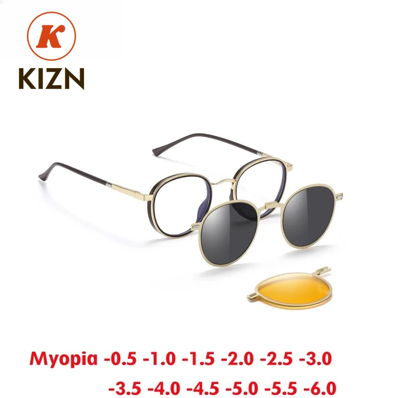 

KIZN Classic 3 in 1 Myopia Sunglasses Frame Magnetic Clip Set Polarized Prescription Men Women Custom Optics Glasses -0.50 to -1