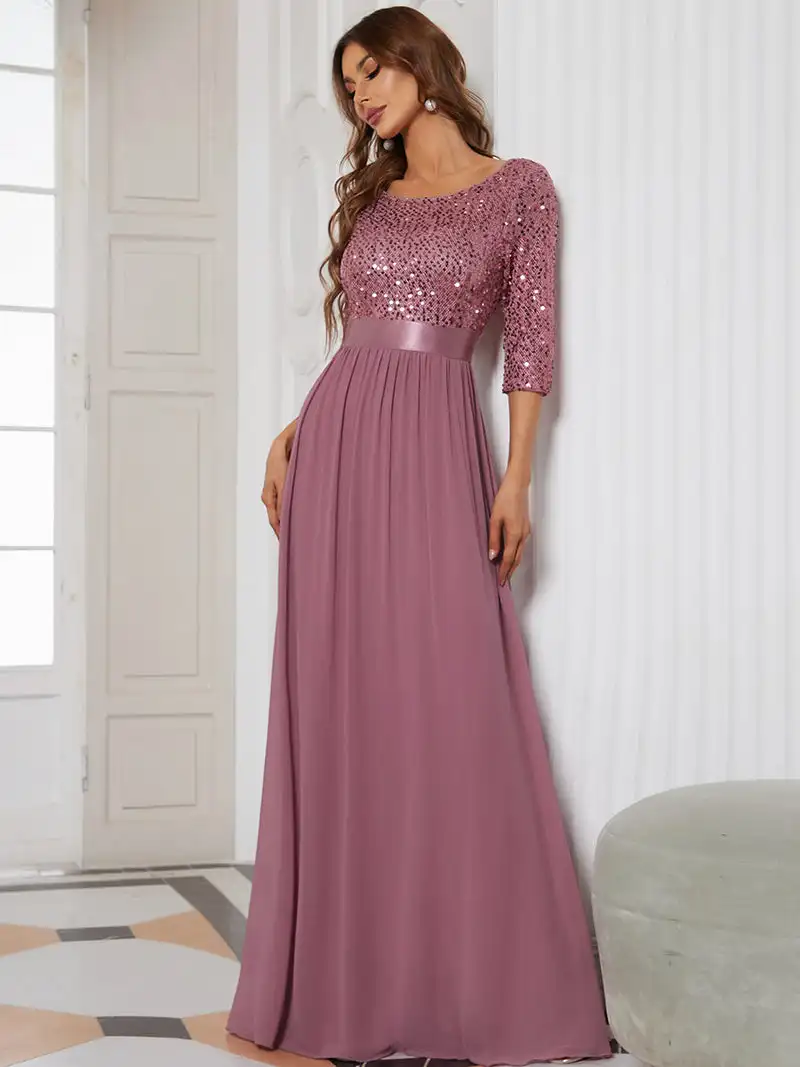 Elegant Evening Dresses Long A-LINE O-Neck Three Quarter SLeeve Lace Gown 2024 Ever Pretty Of Orchid Simple Prom Women Dress