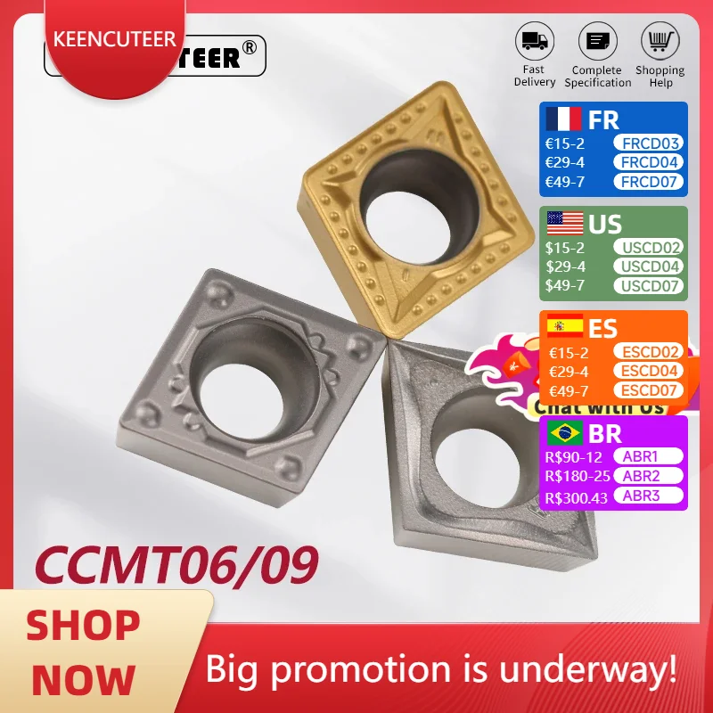

CCMT060204 CCMT09T302 CCMT09T304 CCMT09T308 Carbide Insert for Cermet SCLCR/L External Turning Tool Blade Lathe Parts CNC Cutter