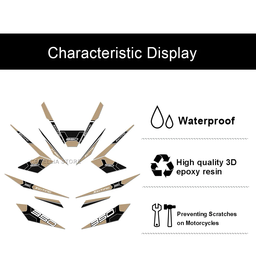 

for KYMCO Xciting X350 Motorcycle Accessories 3d Epoxy Fuel Tank Sticker Black Waterproof Sticker Newly Launched Sticker Set