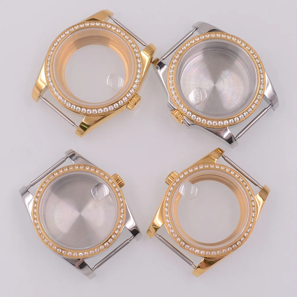 

36mm/40mm Sapphire Glass Gemstone Bezel Gold Watch Case Fit NH35 NH36 NH34 ETA2824 PT5000 Movement