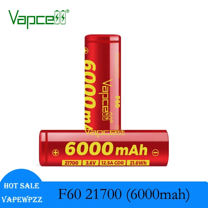 

1-10pcs Highest Capacity 21700 Battery Vapcell F60 21700 6000mah 12.5A Batteries High Power Rechargeable 21700 Cell Real Rating