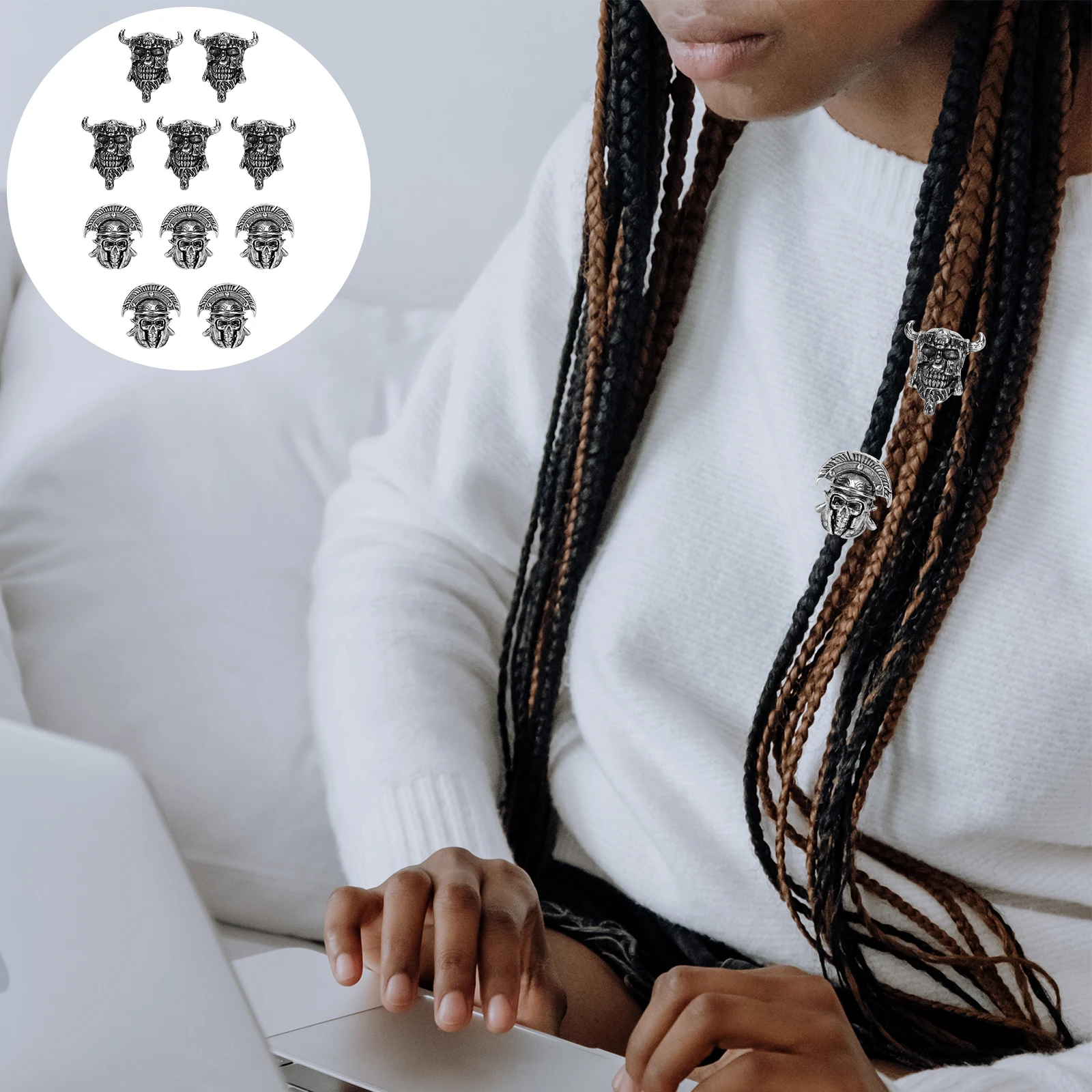 

10pcs Metal Skull Bead Pendants For Bracelet Making Large Hole Retro Alloy Diy Jewelry Accessories Decor Black Color