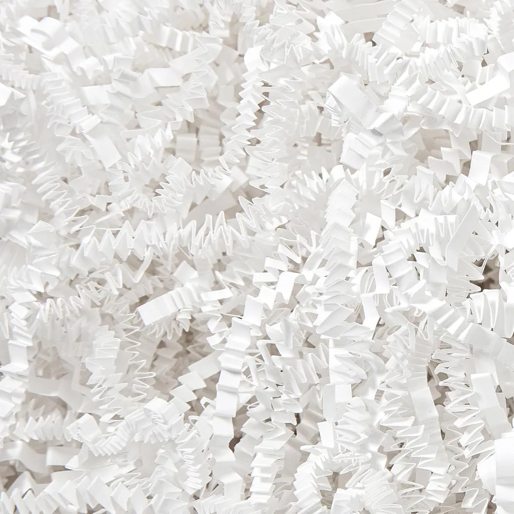 

1/2 LB Crinkle Cut Paper Shred Filler 8 oz White Crinkle Shredded Paper for Gift Box - Gift Basket Bag Filler - Grass Cu