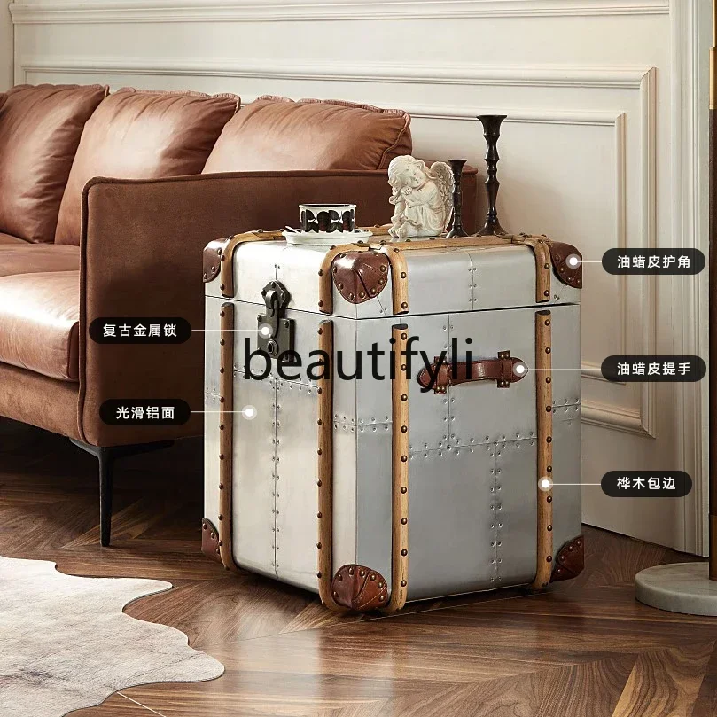 

American side few lockers, rivets, retro leather case, storage cabinet, handicrafts box, bedside table.Esmt163