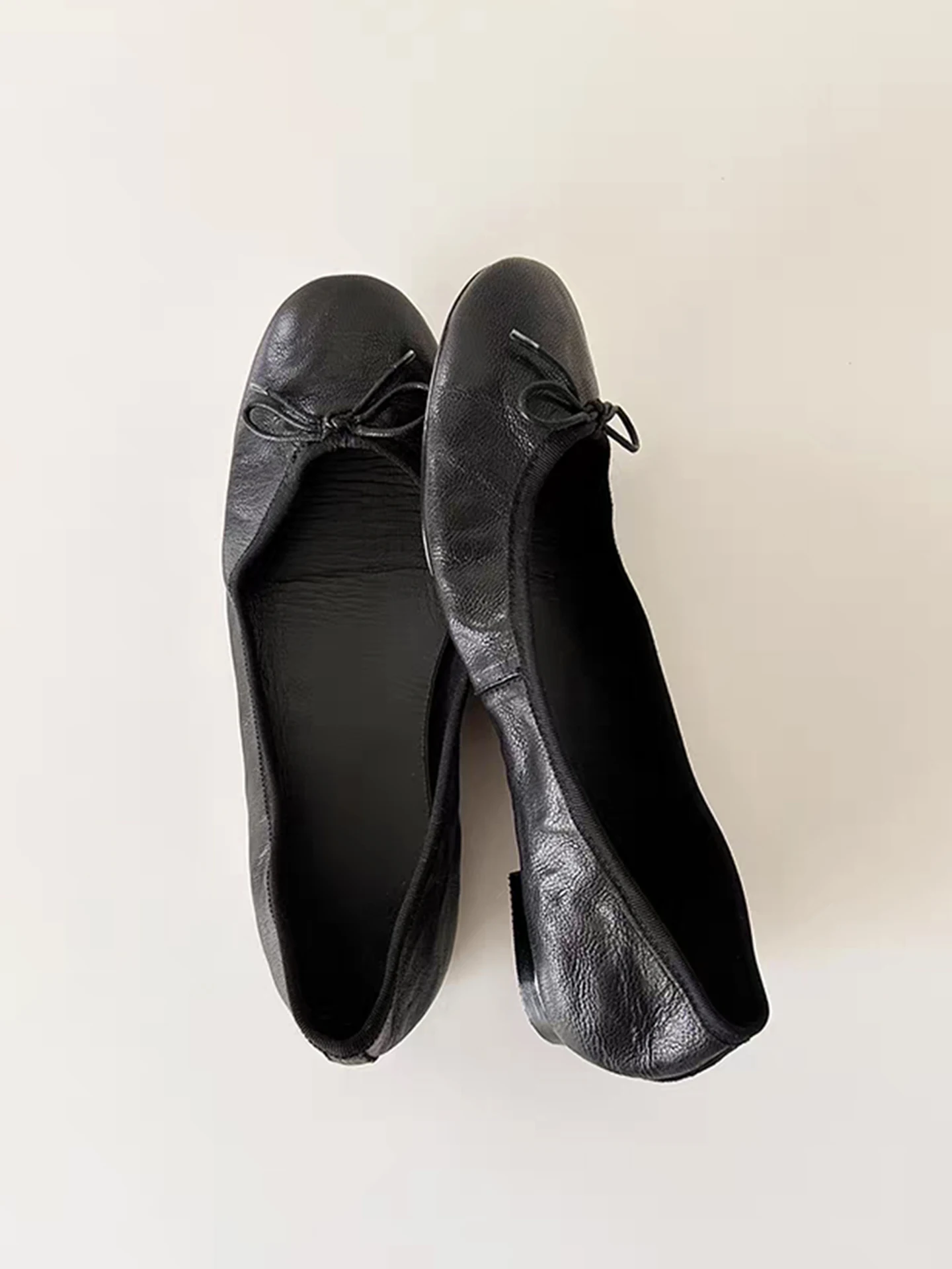 retro-korean-style-flat-bottom-knot-single-shoes-women's-spring-autumn-new-genuine-leather-slip-on-ballet-flats