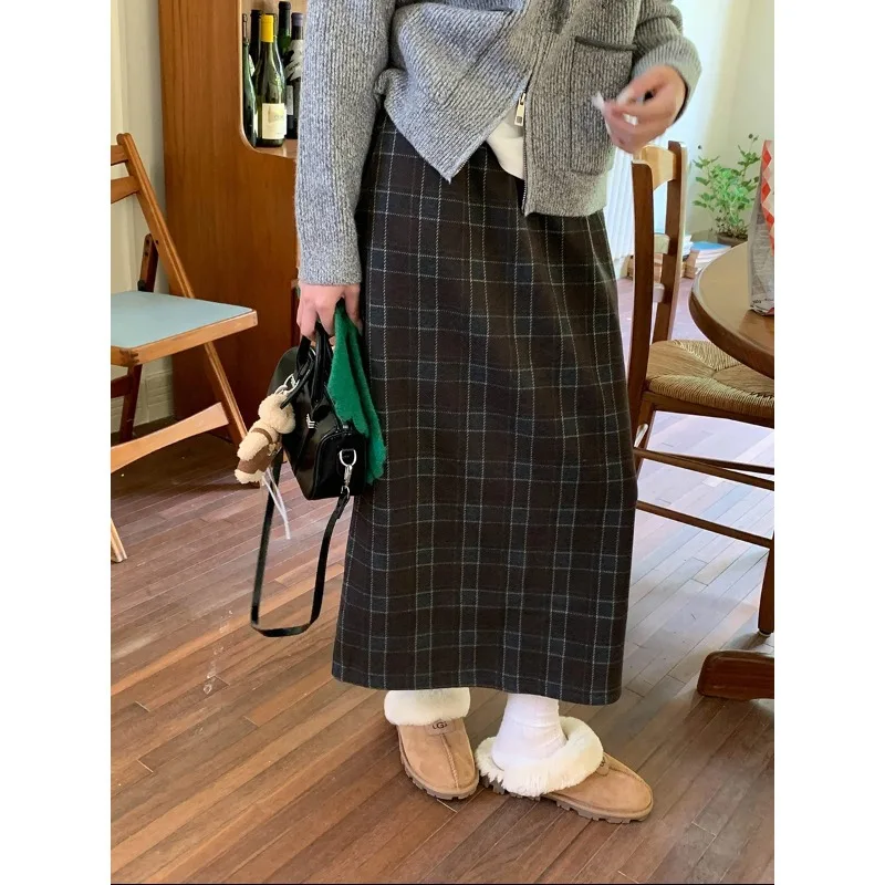 

2025 New Vintage Plaid Elastic High Waist Fleece Skirt