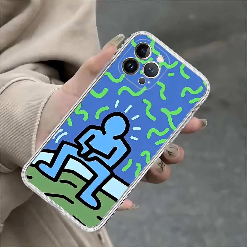 Colorful Print Graffiti Little Man Phone Case For iPhone 15 14 11 12 13 Mini Pro XS Max Cover 6 7 8 Plus X XR SE Funda Shell