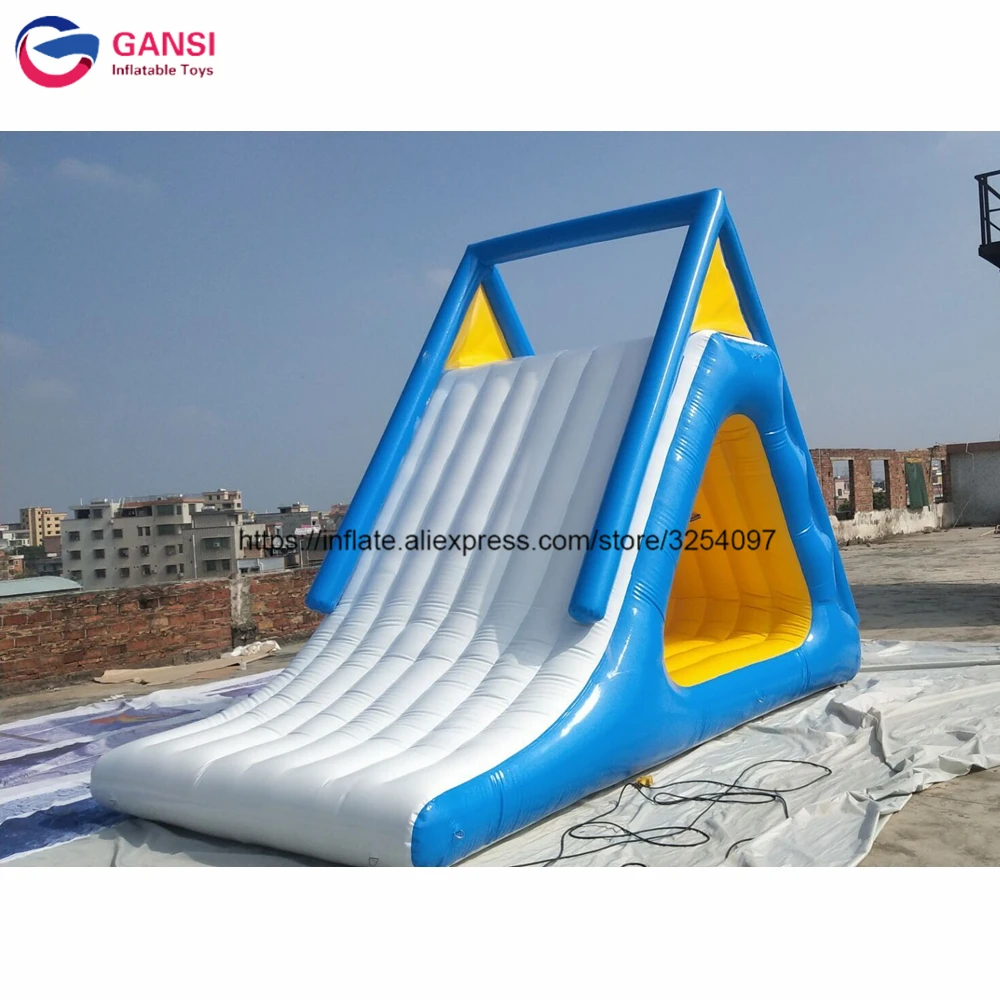 

5x2.5x4m floating inflatable water slide triangle inflatable climbing water slide on sea