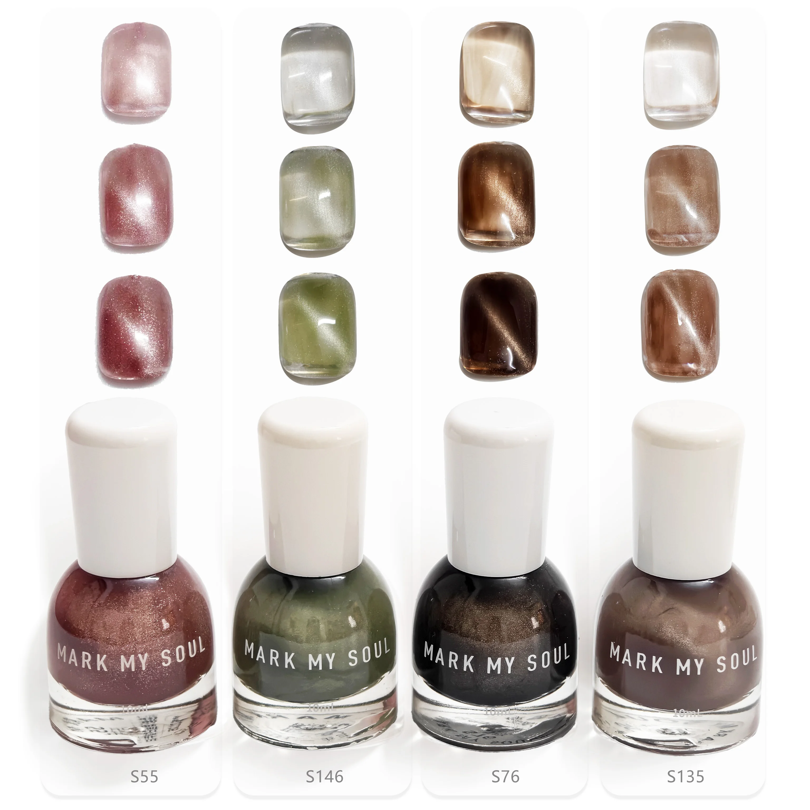 4pcs Natural No-makeup Cool & Warm Mist Earth Glass Star Cat Eye,No UV Lamp Nail S55/S146/S76/S135,Quick Dry Non Peel Off
