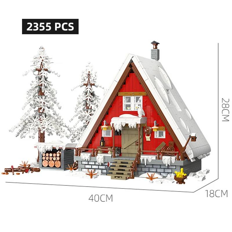 2355 Stück Santa Hütte Bausteine Weihnachten Santa Claus Haus Stadt Street View Architektur Ziegel Spielzeug für Kinder Erwachsene