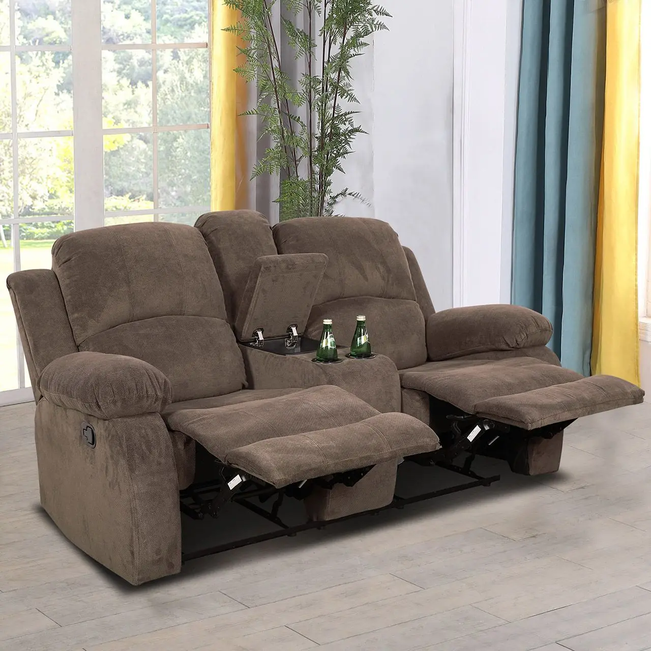 Pineapple Velvet Living Room Power Reclining and LED Lights Recliner Sofa, Brown,GS2896