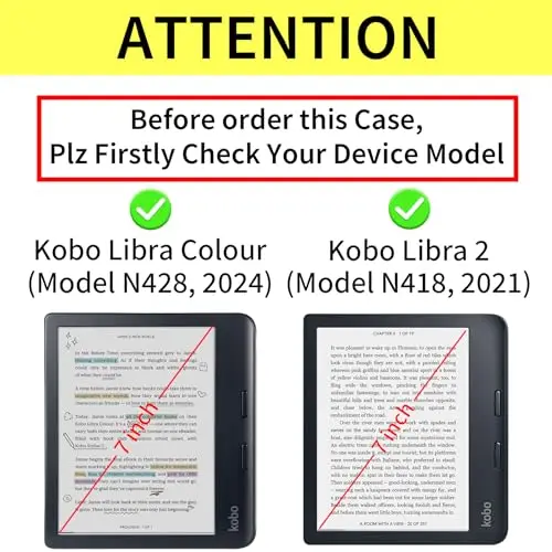 Case for 7'' Kobo Libra Colour 2024 (N428), Kobo Libra 2 (N418) 2021 E-Book Case, Shockproof Soft TPU Back Shell for E-Reader