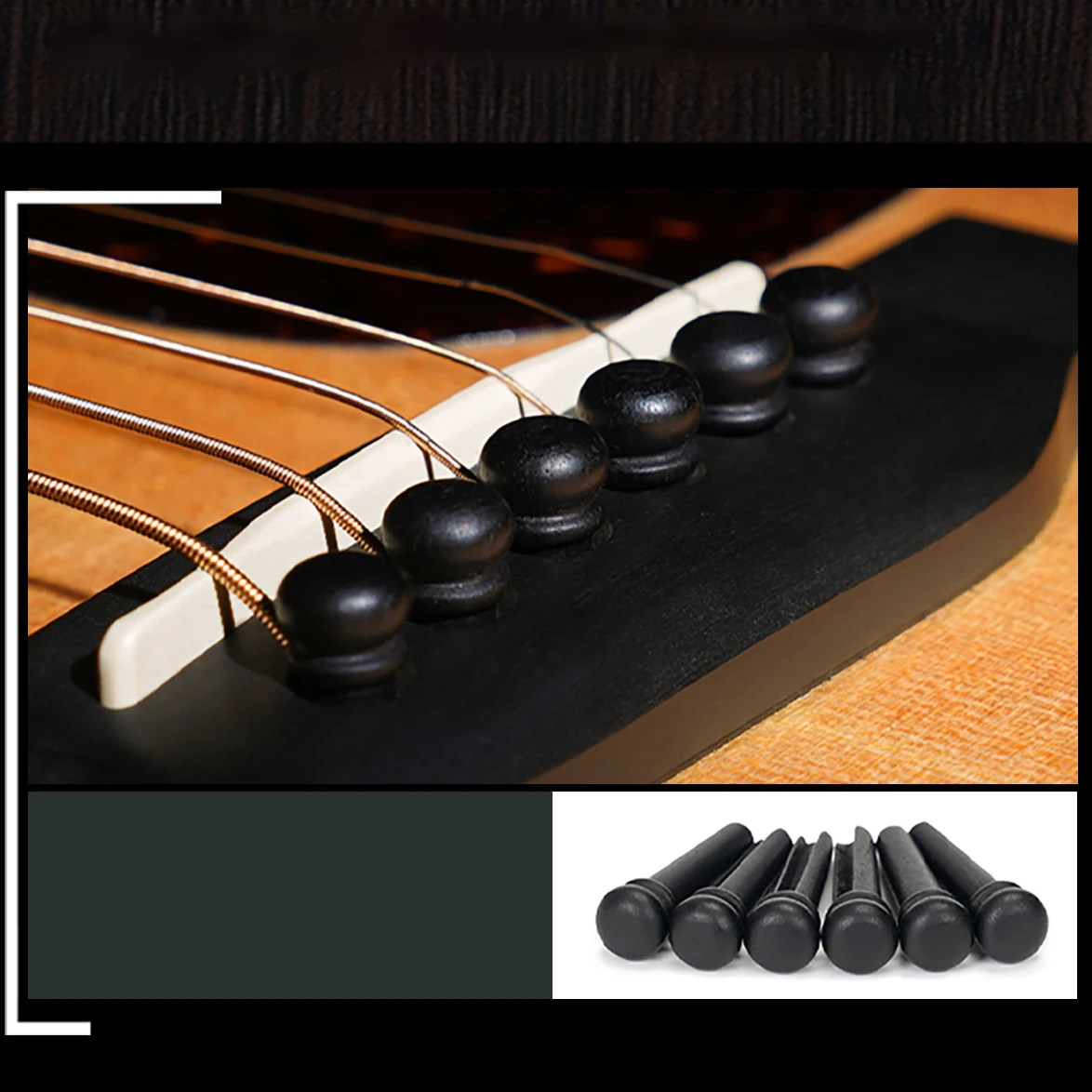 Wosion    Ebony acoustic guitar Bridge Pins Black  ， A set of 6。  Guitar Fixed string nail
