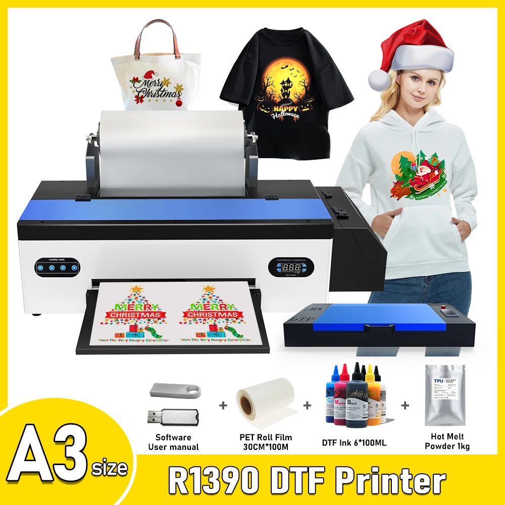 R1390 DTF Printer A3 T-shirt Printing Machine Direct to Film Printer impresora DTF a3 Printer For T-Shirt Hoodies For All Fabric