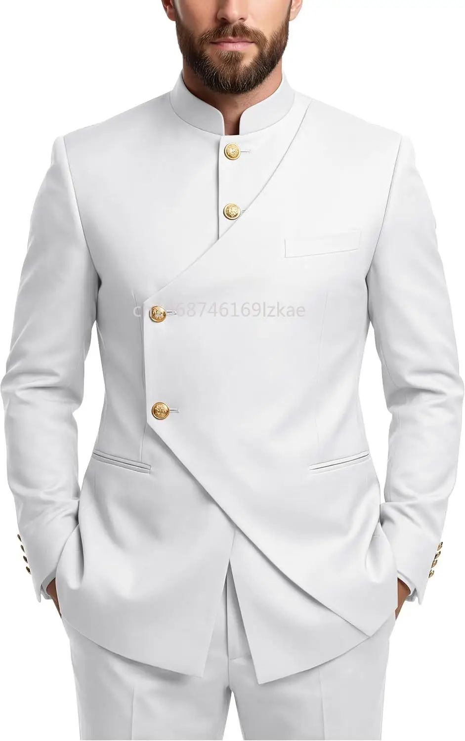 Chinese Suit Men 2 Piece Slim Fit  Suits for Men Mandarin Collar Suit Chinese  Blazer Pants Set