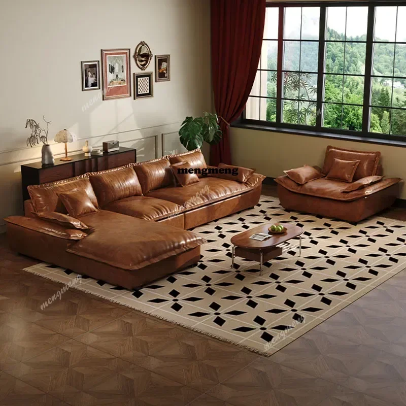 

Lazy Leather Living Room Sofas Love Seat Nordic Minimalist Sectional Sofas Modern Relaxing Filling Sillon Cama Home Furniture