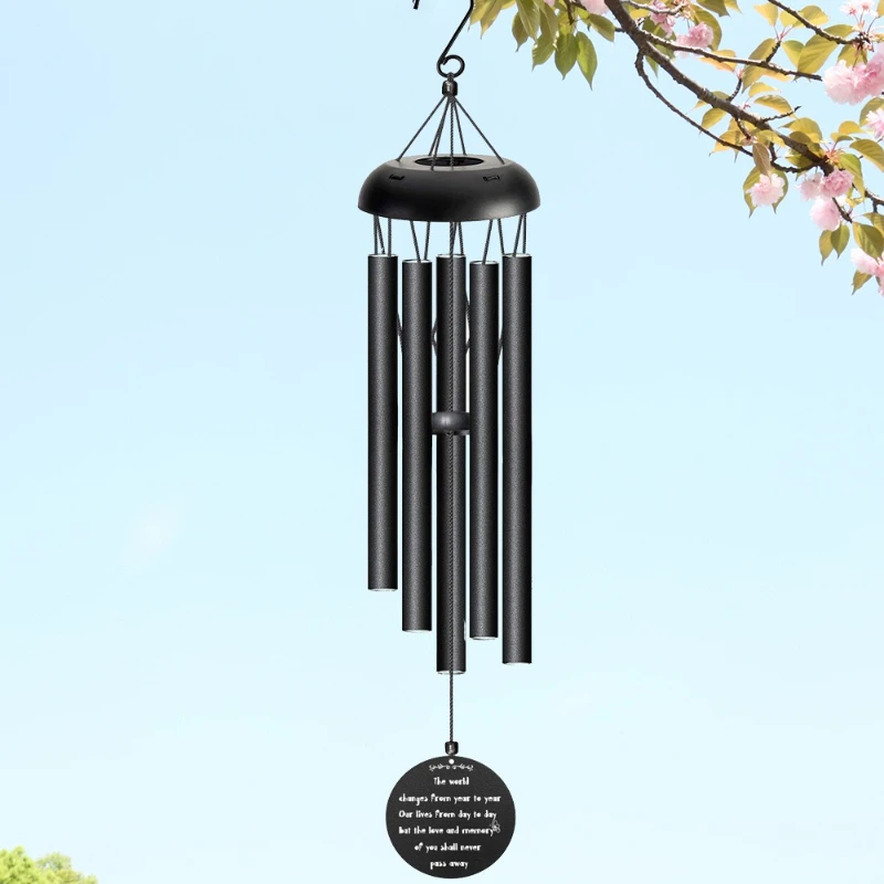 

Metal tube retro music wind chimes, garden decorations top cover wind chimes pendant 5 tubes black