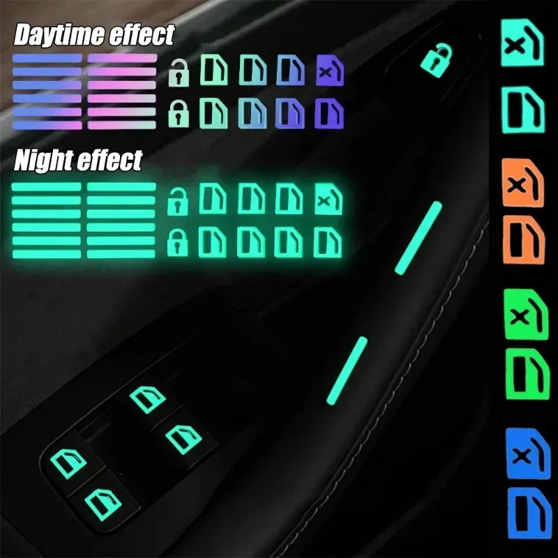 Car Window Button Colorful Luminous Sticker Car Window Lifting Switch Night Fluorescent Decal Car Interior Glow Reminder Sticker