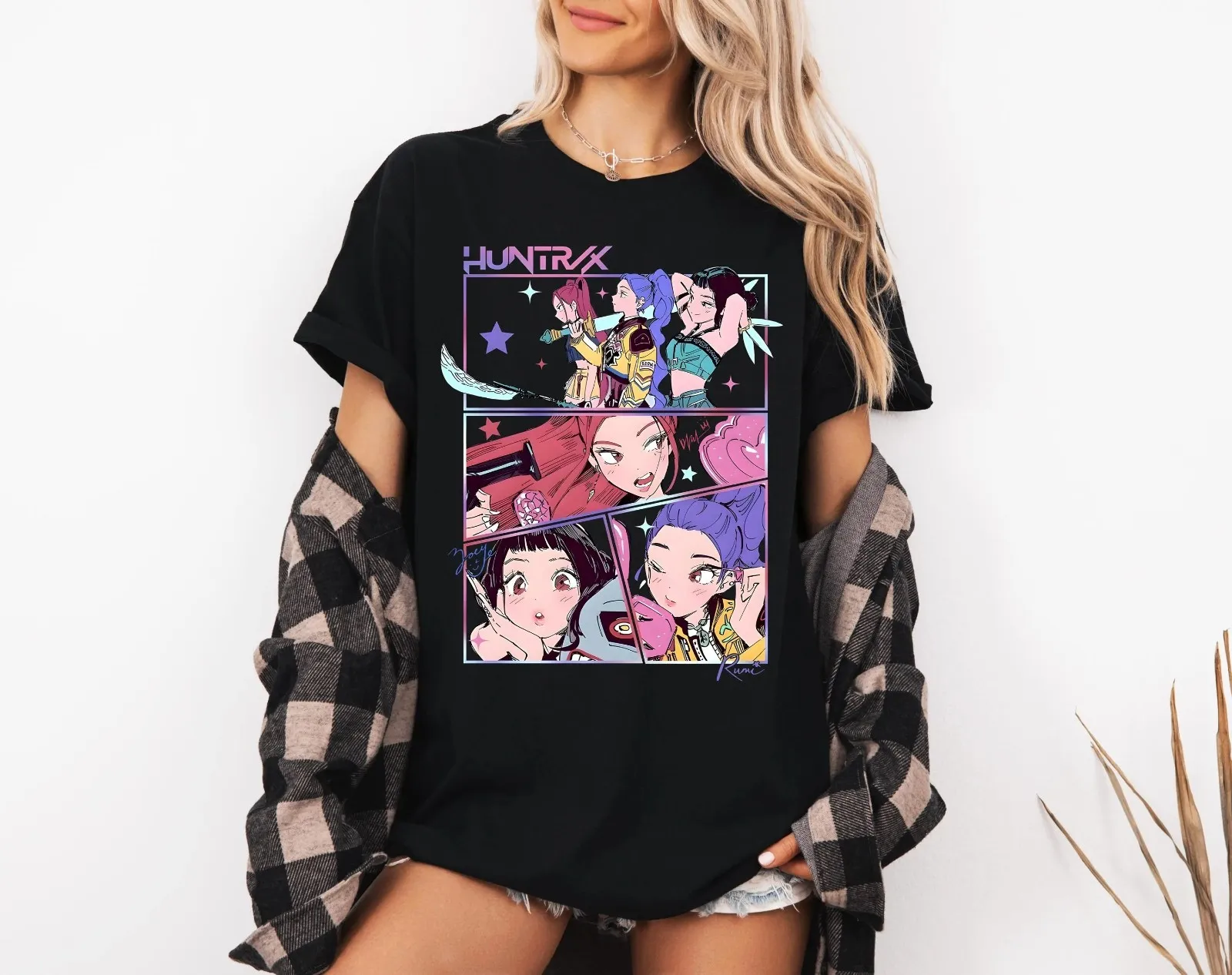 قميص Kpop Demon Hunters، تي شيرت Huntrix Girl، تي شيرت Kpop Idol Group