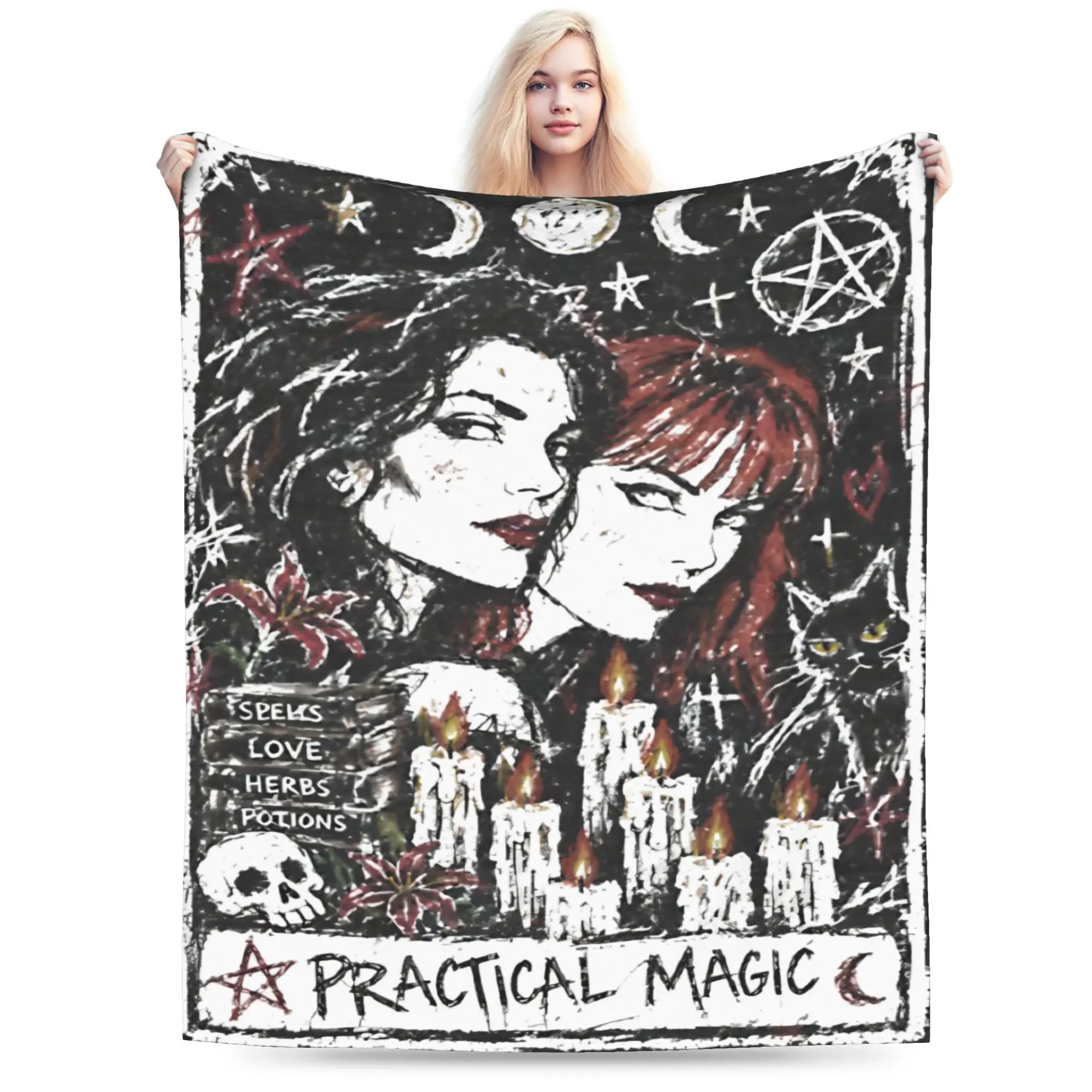 Funny Practical Magic Witchcraft Witches Spellbook Gothic Occult Blanket Lightweight Thin Flannel  Relax Throw Blankets