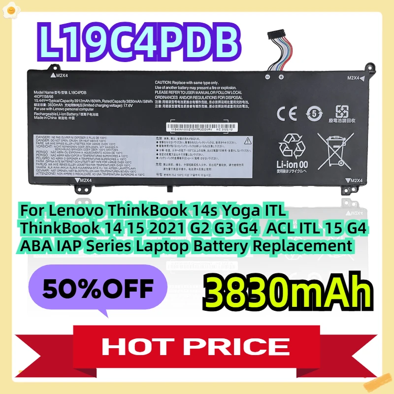 

For Lenovo ThinkBook 14s Yoga ITL ThinkBook 14 15 2021 G2 G3 G4 ACL ITL 15 G4 ABA IAP Series Laptop Battery Replacement