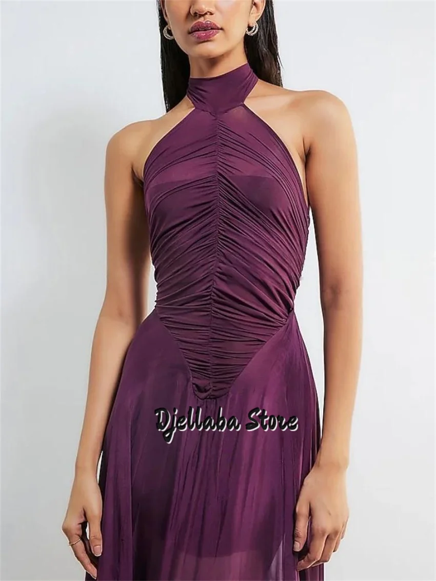 Fabulous Purple Evening Dresses Halter A-Neck Halter Sleeveness High Quality Prom party celebrity Wedding Party gowns Customized