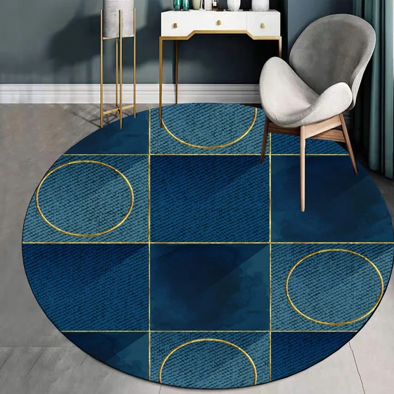 Round Geometric Print Area Rug - Soft Gold-Tone Floor Mat for Living Room, Bedroom, Modern Home Decor, Stylish Statement Piece