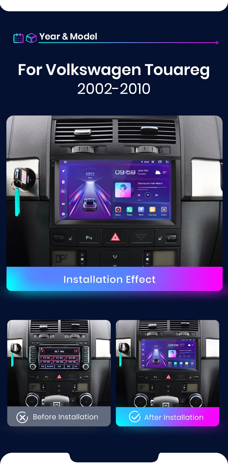 Junsun carplay android auto autoradio für volkswagon tuareg 2006-2018 gps intelligente systeme stereo multimedia autoradio – Detail 6