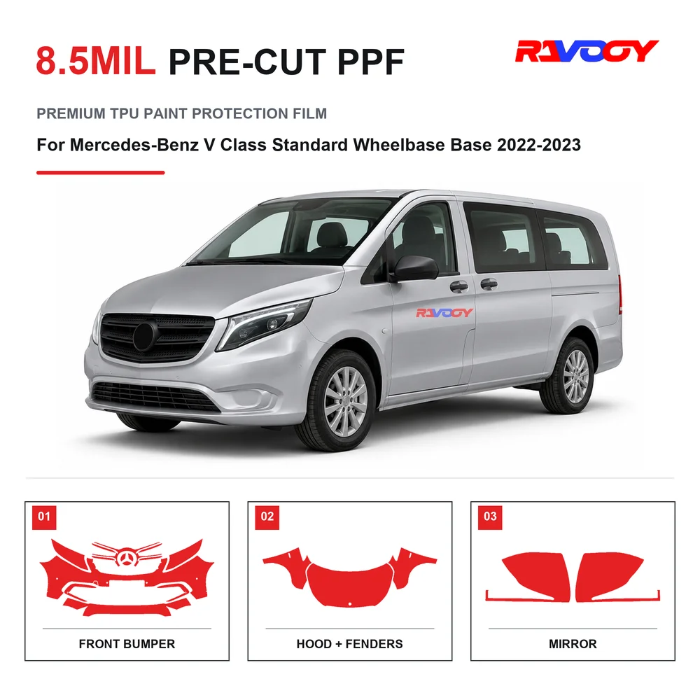 Precut PPF For Mercedes-Benz V Class Standard Wheelbase Base 2022-2023 8.5mil TPU Clear Paint Protection Film Self Healing UV